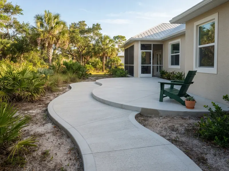 Durable concrete patio and pathway design Durable concrete patio and pathway design