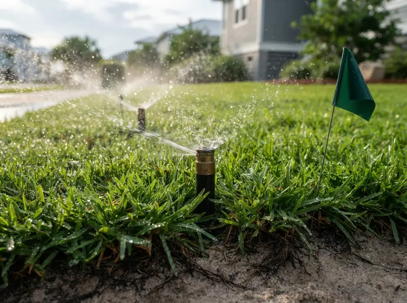 Sprinkler system installation in Florida lawn