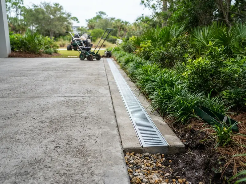 Concrete patio drainage system installation Concrete patio drainage system installation